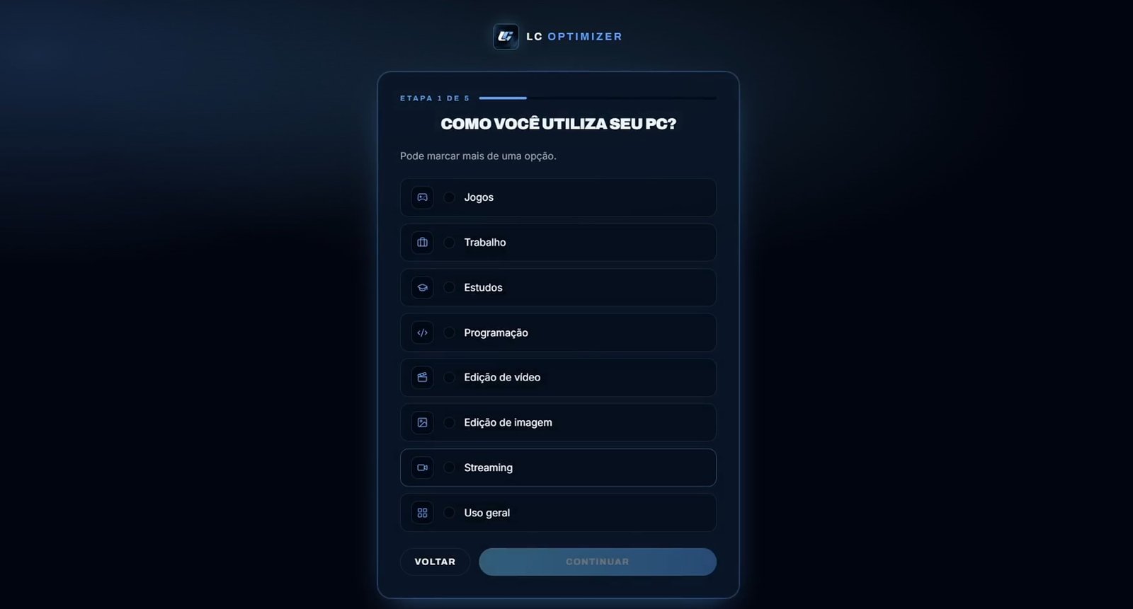 Configuração inicial do Lc Optimizer: como você utiliza seu PC