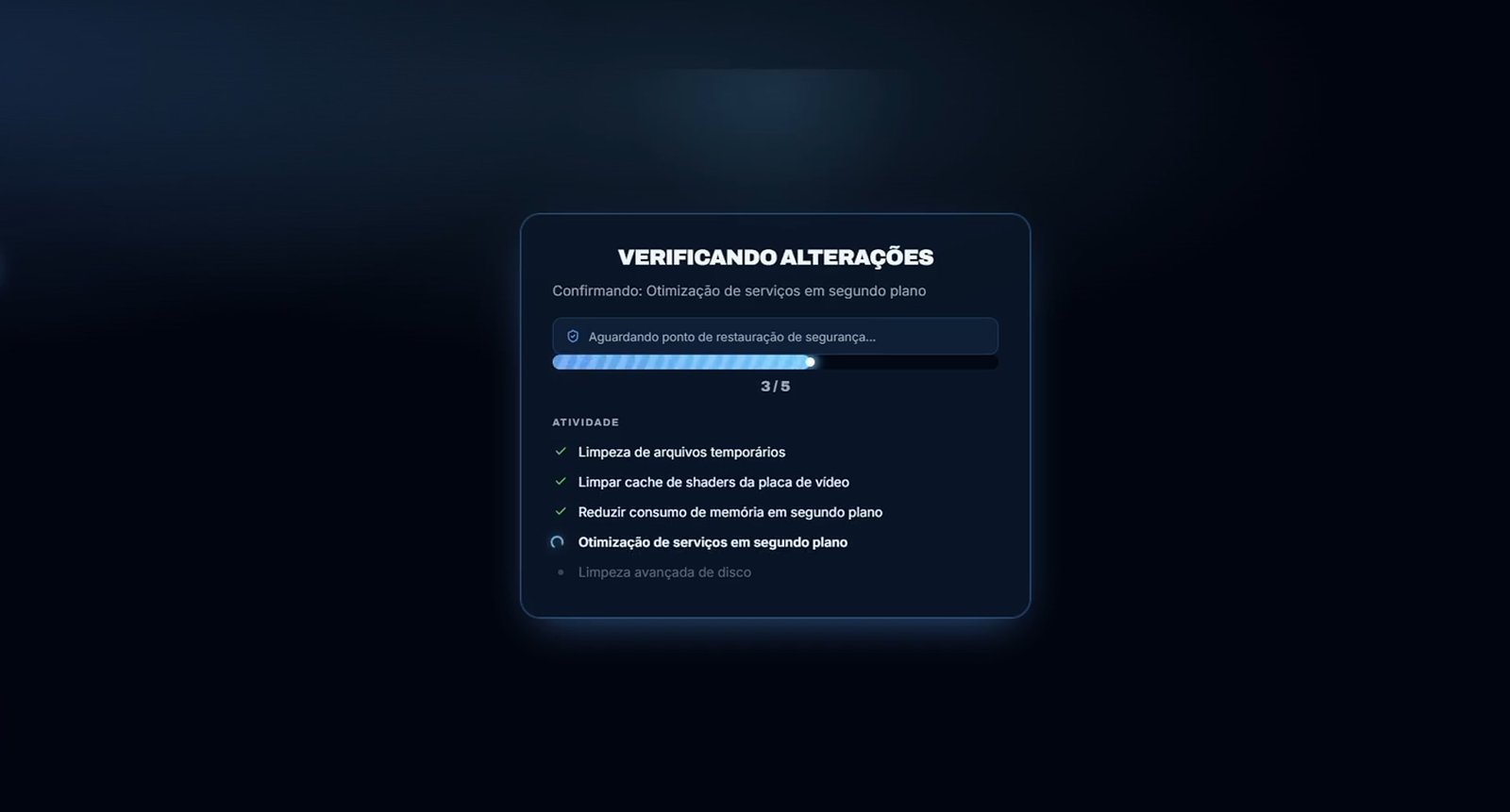 Otimizações sendo aplicadas com ponto de restauração de segurança